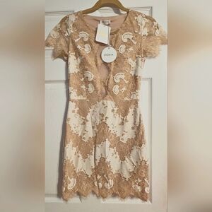 **BRAND NEW W/TAGS** Storia Soca lace overlay dress cream color, size S